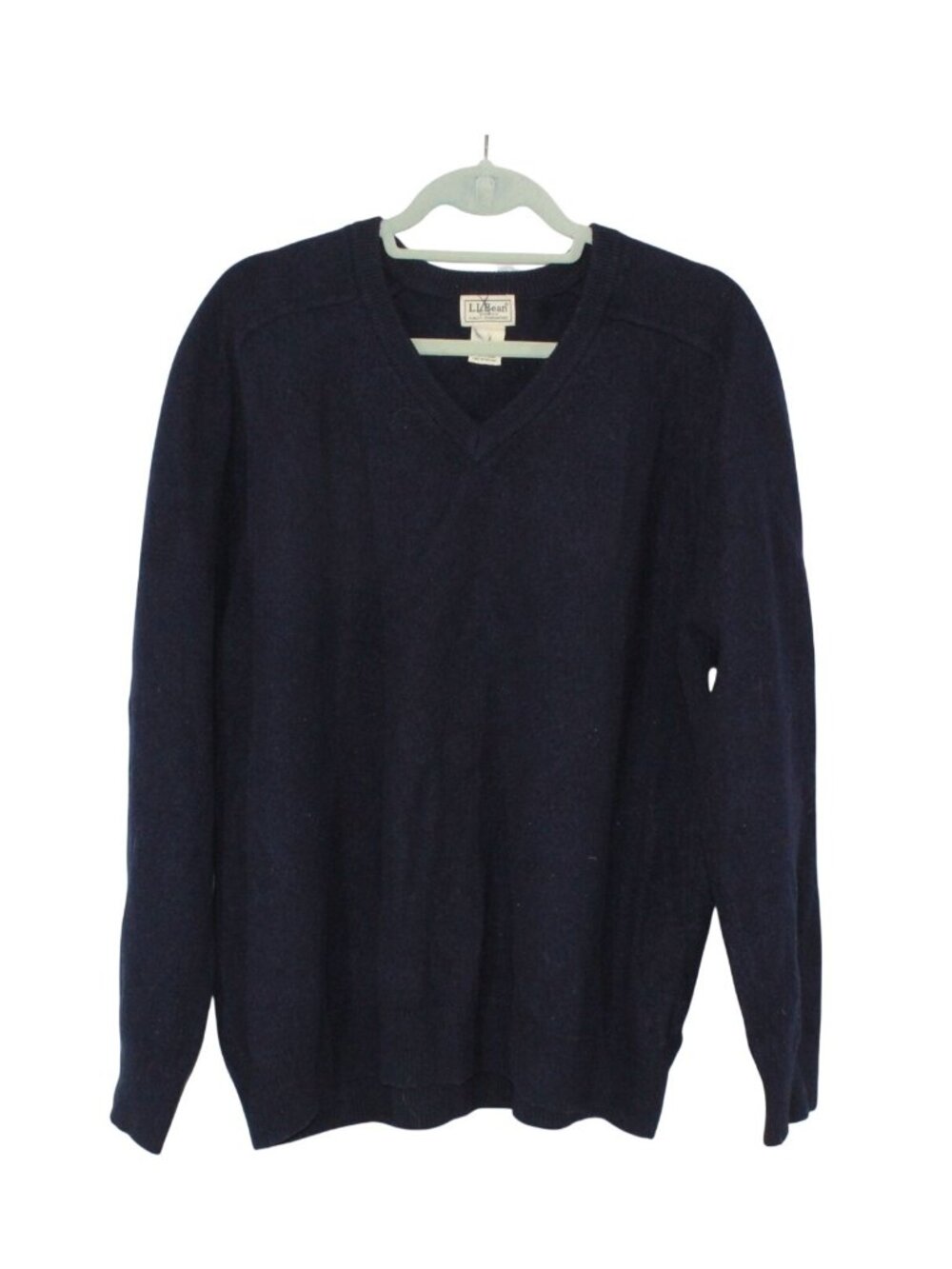 LL Bean Lambswool Sweater Men's XXL Navy V Neck Pullover Classic Knit Wool